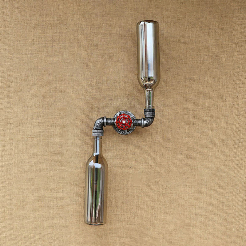 BowLift | Glass Gray/Blue Wall Light Wine Bottle 2 Lights Industrial Style Wall Mount Light for Living Room
