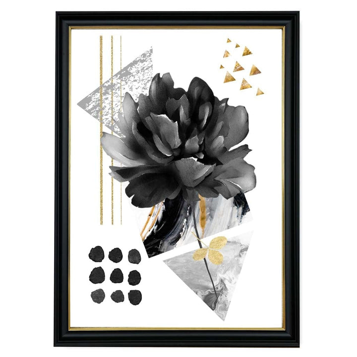 Black and Gold Abstract Flower with Geometric Shapes No. 2 Wall Art Print | Bowlift
