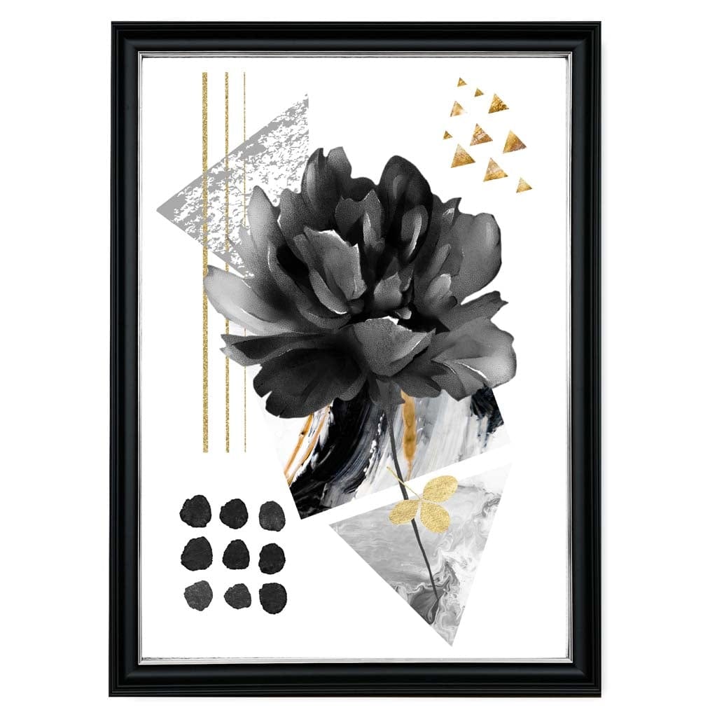 Black and Gold Abstract Flower with Geometric Shapes No. 2 Wall Art Print | Bowlift