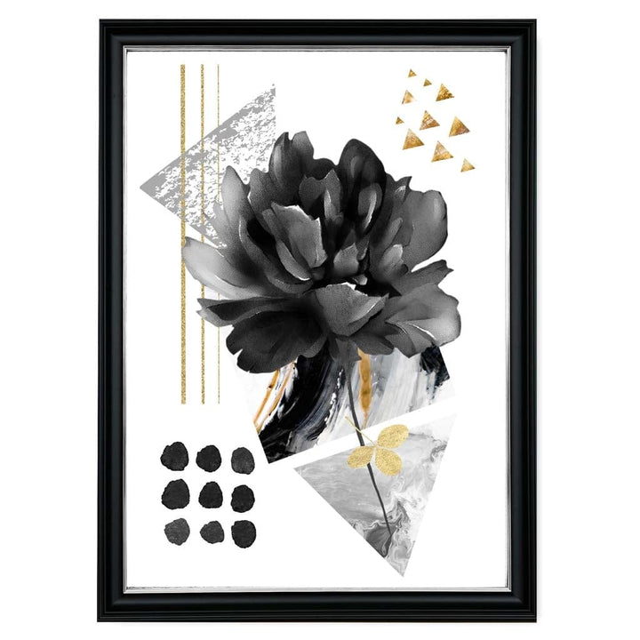 Black and Gold Abstract Flower with Geometric Shapes No. 2 Wall Art Print | Bowlift