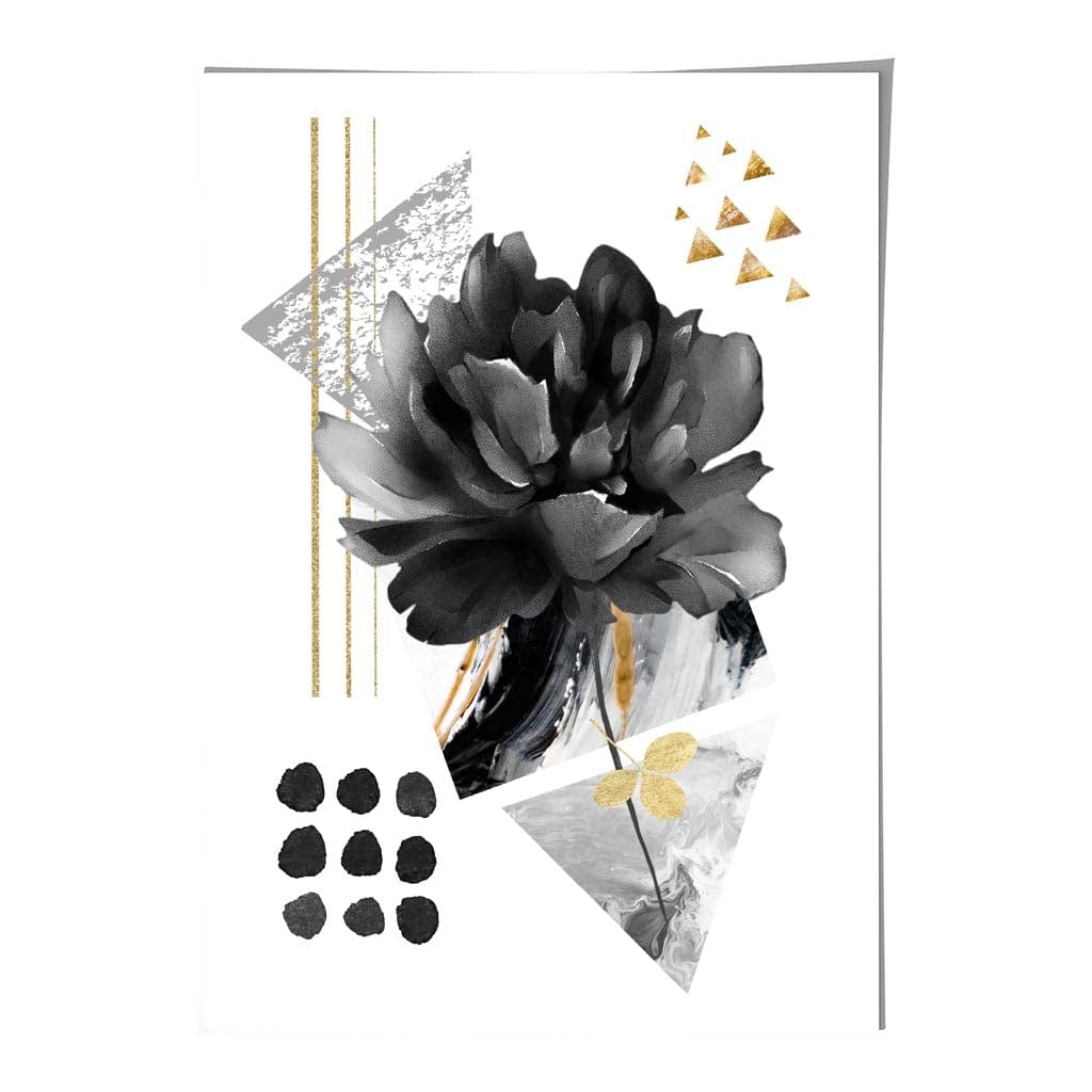 Black and Gold Abstract Flower with Geometric Shapes No. 2 Wall Art Print | Bowlift