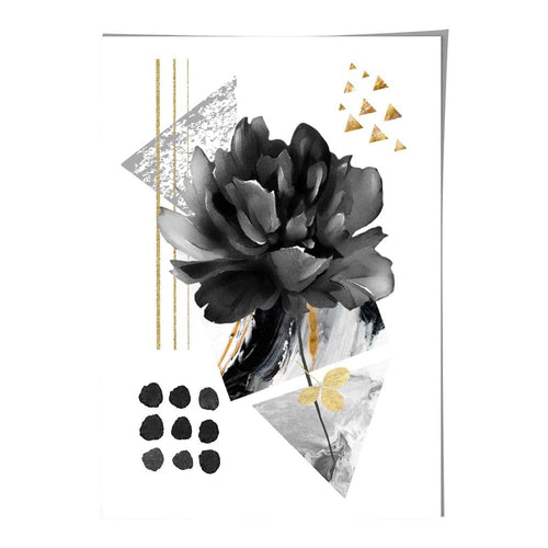 Black and Gold Abstract Flower with Geometric Shapes No. 2 Wall Art Print | Bowlift