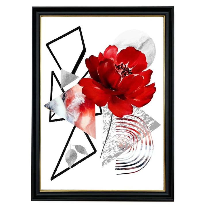 Black and Red Abstract Flower with Geometric Shapes No. 1 Wall Art Print | Bowlift