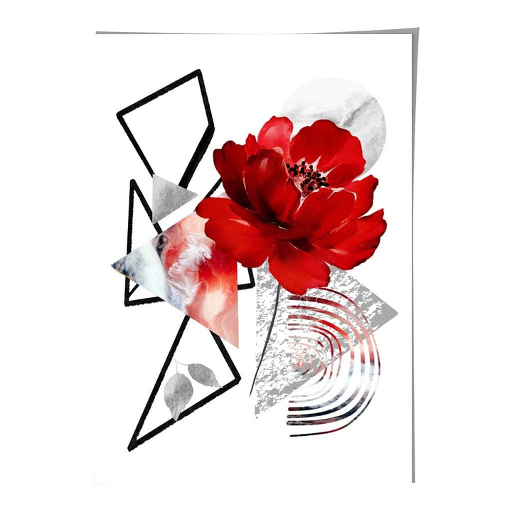 Black and Red Abstract Flower with Geometric Shapes No. 1 Wall Art Print | Bowlift