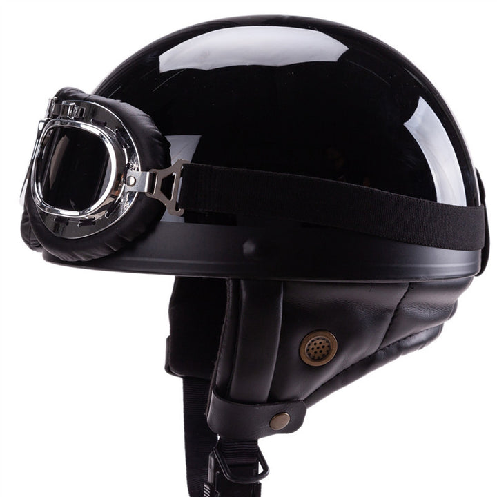 Vintage-Style Open-Face Motorcycle Helmet with Goggles Bowlift