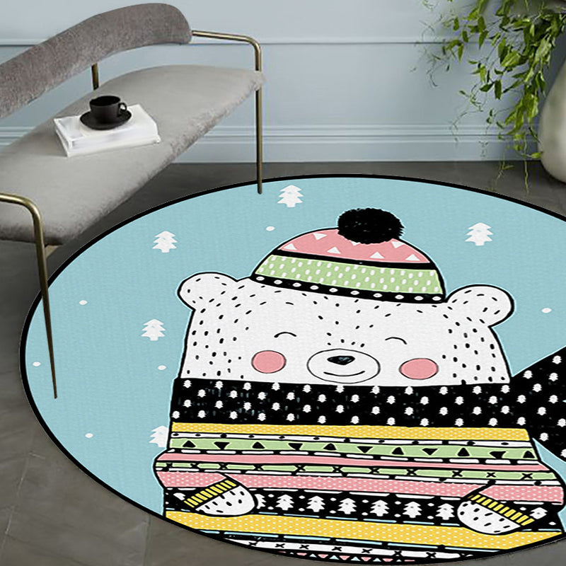 BowLift | Casual Kids Rug in Blue Animals Bear Trees Pattern Rug Polyester Washable Pet Friendly Carpet for Nursery
