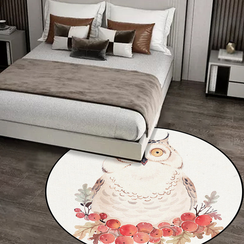 BowLift | Cute Kids Rug in White Animal Owl Rabbit Sloth Pattern Rug Polyester Non-Slip Washable Rug for the Children's Room