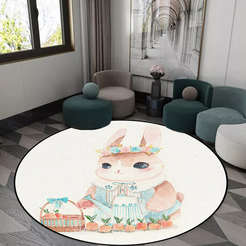 BowLift | Cute Kids Rug in White Animal Owl Rabbit Sloth Pattern Rug Polyester Non-Slip Washable Rug for the Children's Room