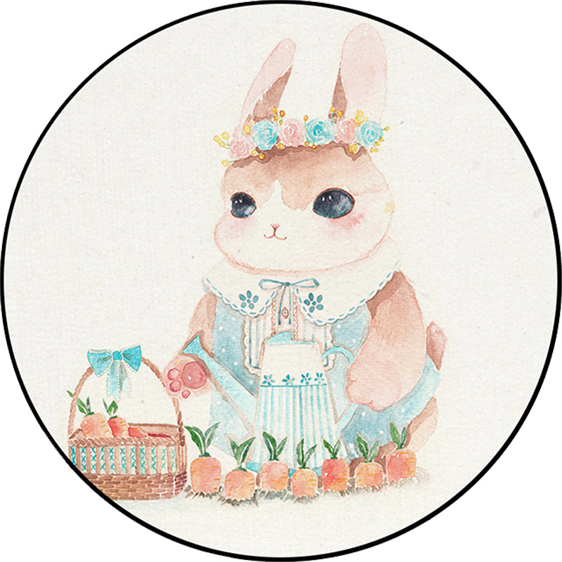 BowLift | Cute Kids Rug in White Animal Owl Rabbit Sloth Pattern Rug Polyester Non-Slip Washable Rug for the Children's Room