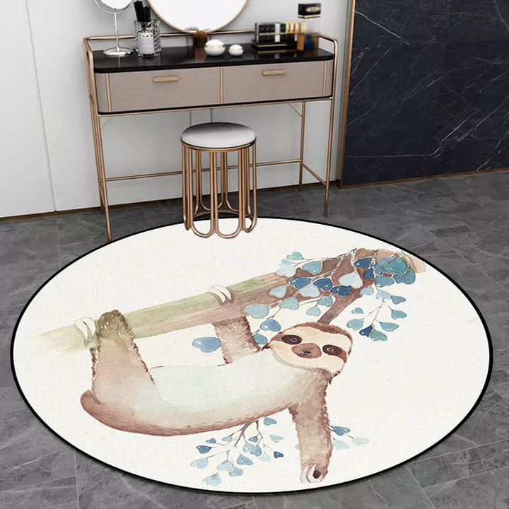 BowLift | Cute Kids Rug in White Animal Owl Rabbit Sloth Pattern Rug Polyester Non-Slip Washable Rug for the Children's Room
