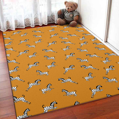 BowLift | Orange Children's Room Rug Children's Animal Zebra Pattern Rug Polyester Stain Resistant Rug