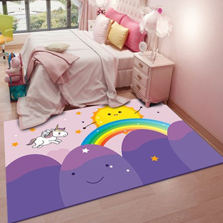 BowLift | Stylish children's rug in pink animal unicorn cat rabbit pattern rug polyester pet-friendly rug for the children's room