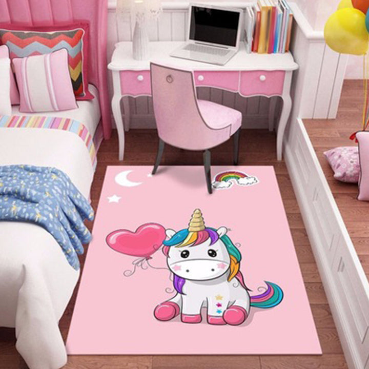 BowLift | Stylish children's rug in pink animal unicorn cat rabbit pattern rug polyester pet-friendly rug for the children's room
