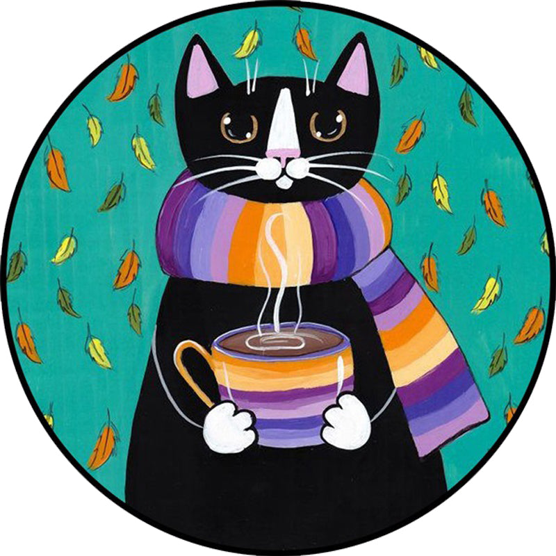 BowLift | Blue and Green Children's Room Rug Children's Animal Dress Cat Leaf Pattern Rug Polyester Washable Rug