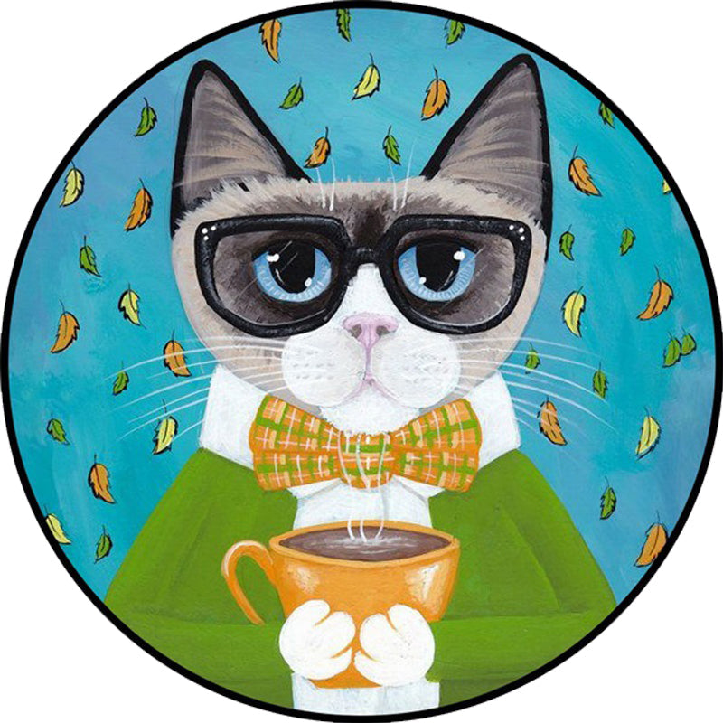 BowLift | Blue and Green Children's Room Rug Children's Animal Dress Cat Leaf Pattern Rug Polyester Washable Rug