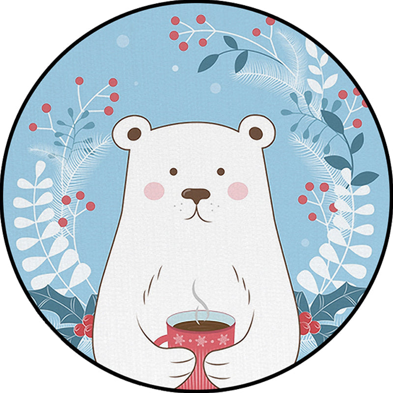 BowLift | Kids Bedroom Carpet in Blue Animal Bear Leaf Drink Print Carpet Polyester Anti-Slip Back Carpet