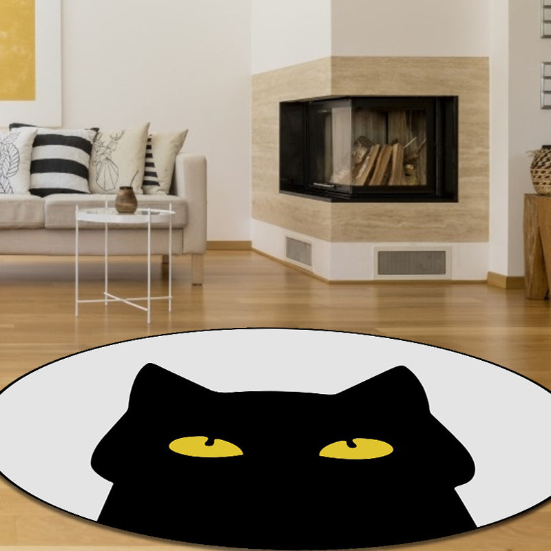 BowLift | Gray Children's Room Rug Children Animal Cat Funny Facial Expression Pattern Area Rug Polyester Stain Resistant Rug