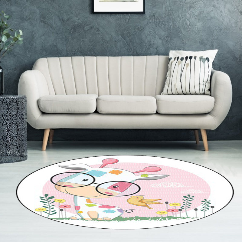 BowLift | Blue and Pink Children's Room Carpet Child Animal Horse Rabbit Pattern Carpet Polyester Non-Slip Back Carpet
