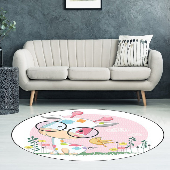 BowLift | Blue and Pink Children's Room Carpet Child Animal Horse Rabbit Pattern Carpet Polyester Non-Slip Back Carpet