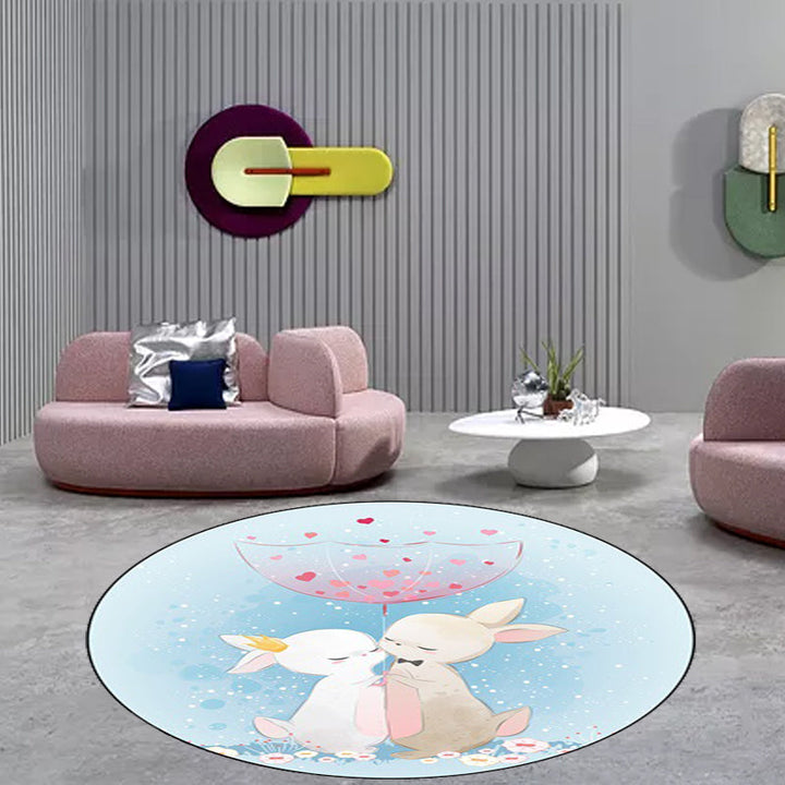 BowLift | Blue and Pink Children's Room Carpet Child Animal Horse Rabbit Pattern Carpet Polyester Non-Slip Back Carpet