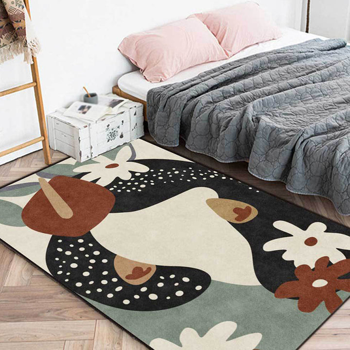 BowLift | Stylish children's rug in black and ivory flower leaf dot pattern rug polyester stain-resistant rug for the children's room