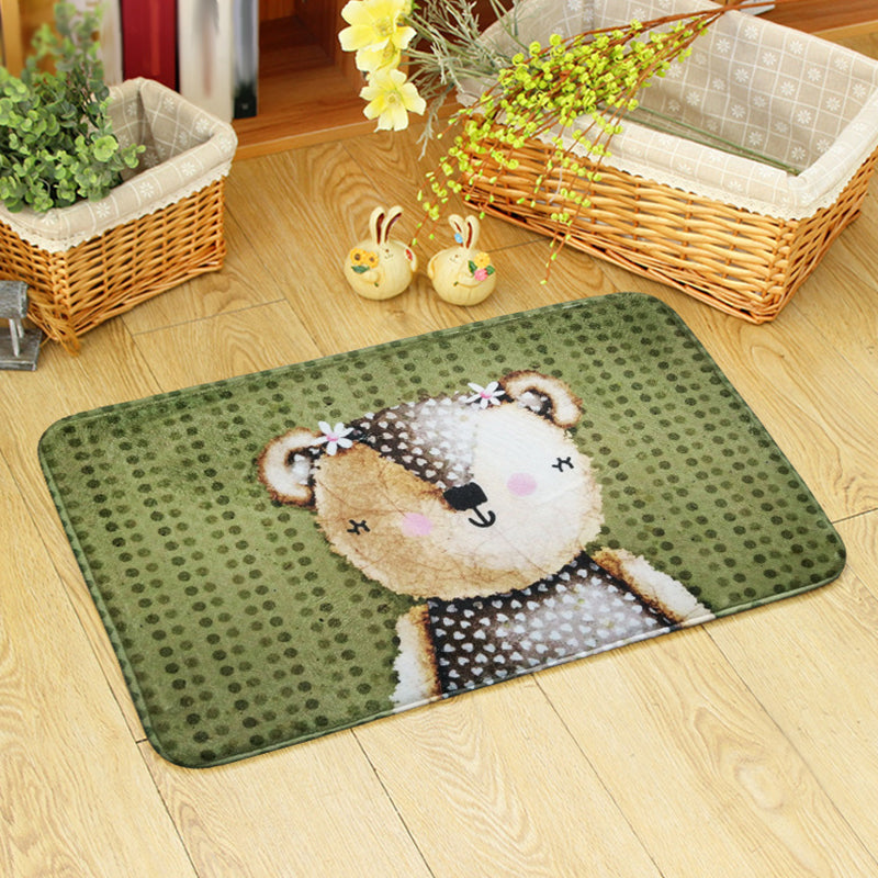 BowLift | Beautiful children's carpet in orange and green with animal bear mouse pattern carpet polyester non-slip carpet for the children's room