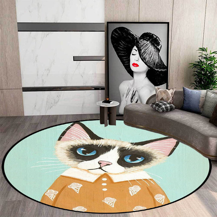 BowLift | Casual Kids Rug in Pink and Blue Animal Cat Pattern Rug Polyester Stain Resistant Non-Slip Rug for the Children's Room