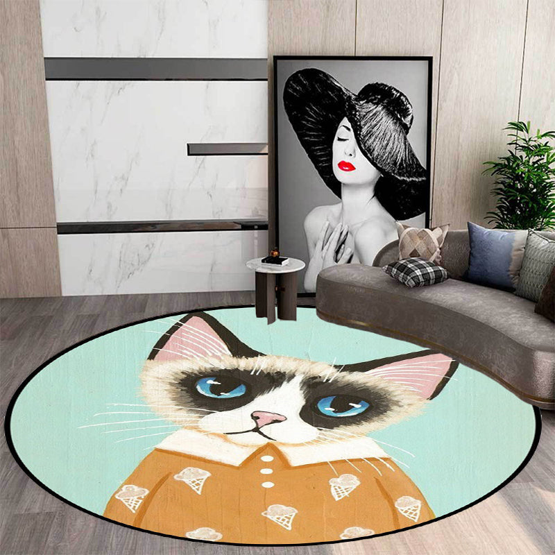 BowLift | Casual Kids Rug in Pink and Blue Animal Cat Pattern Rug Polyester Stain Resistant Non-Slip Rug for the Children's Room