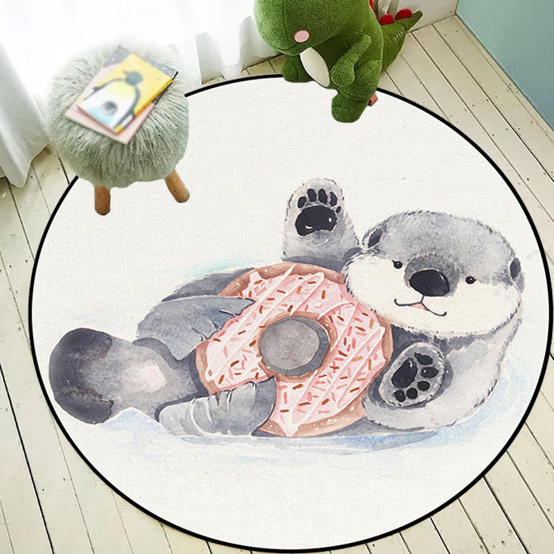 BowLift | Children's Room Rug in White Animal Fox Koala Alpaca Print Rug Polyester Pet Friendly Washable Area Rug