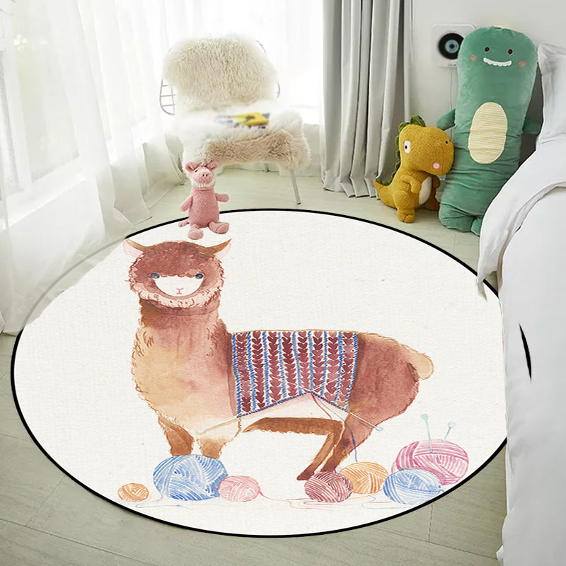BowLift | Children's Room Rug in White Animal Fox Koala Alpaca Print Rug Polyester Pet Friendly Washable Area Rug