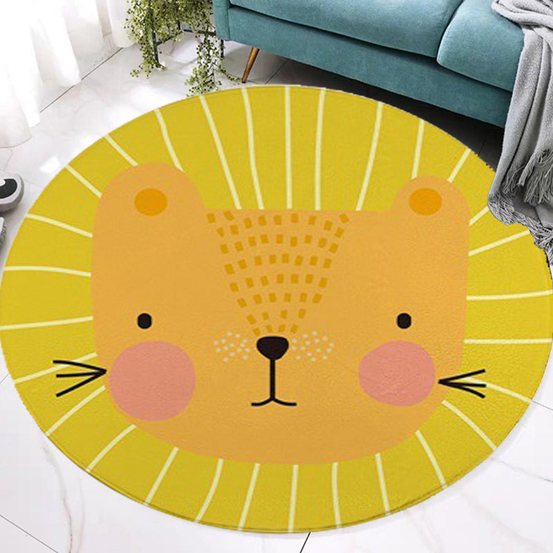 BowLift | Red and Yellow Children's Room Carpet Children's Animal Cat Bear Giraffe Pattern Area Rug Polyester Pet-Friendly Washable Carpet