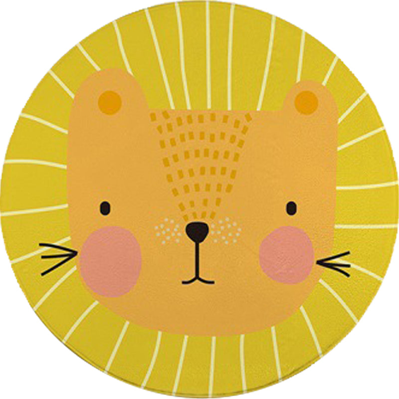 BowLift | Red and Yellow Children's Room Carpet Children's Animal Cat Bear Giraffe Pattern Area Rug Polyester Pet-Friendly Washable Carpet