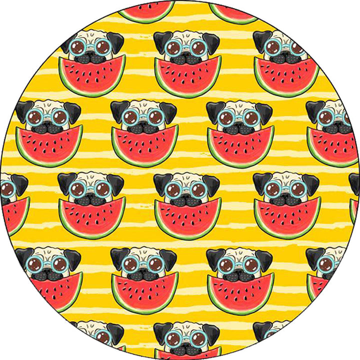 BowLift | Yellow and Pink Children's Room Rug Children Animal Dog Watermelon Leaf Pattern Carpet Polyester Washable Rug