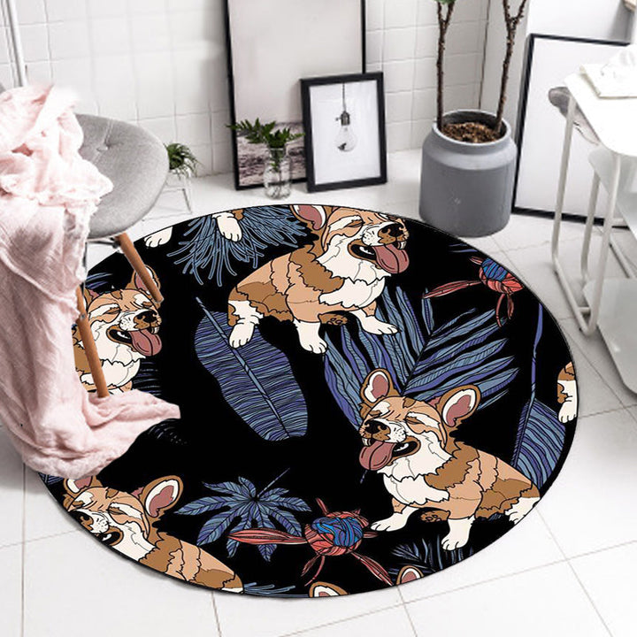 BowLift | Yellow and Pink Children's Room Rug Children Animal Dog Watermelon Leaf Pattern Carpet Polyester Washable Rug