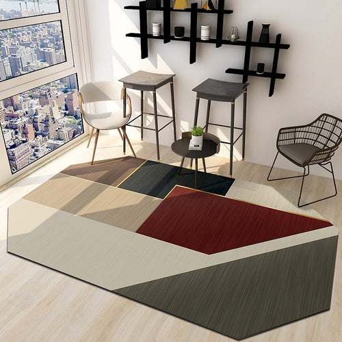BowLift | Modern Living Room Irregular Area Rug in Brown Color Block Pattern Rug Polyester Machine Washable Area Rug