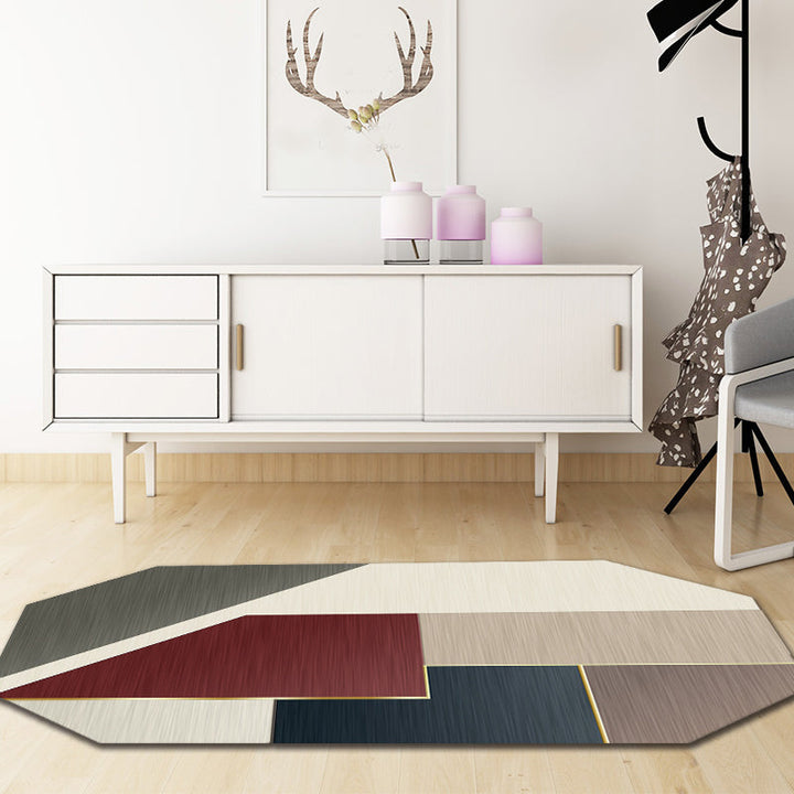 BowLift | Modern Living Room Irregular Area Rug in Brown Color Block Pattern Rug Polyester Machine Washable Area Rug