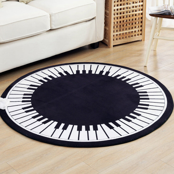 BowLift | Stylish Children's Rug in Black and White Music Piano Pattern Rug Polyester Pet Friendly Carpet for Nursery