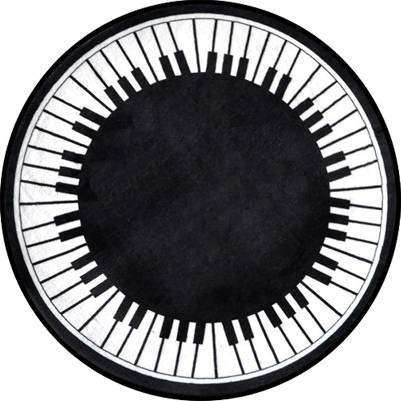 BowLift | Stylish Children's Rug in Black and White Music Piano Pattern Rug Polyester Pet Friendly Carpet for Nursery