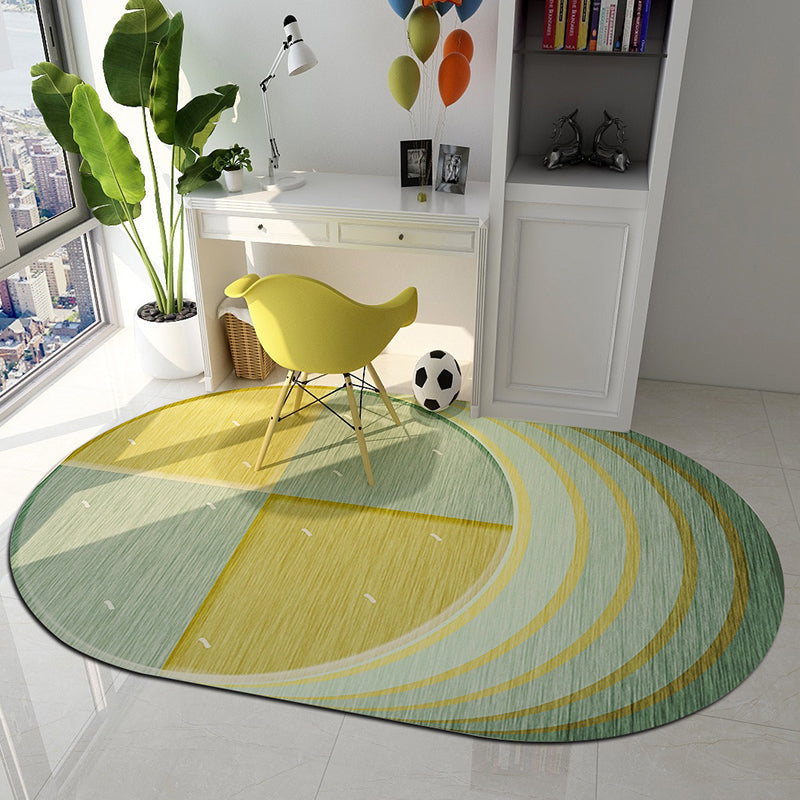 BowLift | Irregular Bedroom Rug in Green and Pink Modern Color Block Arch Pattern Area Rug Polyester Washable Carpet