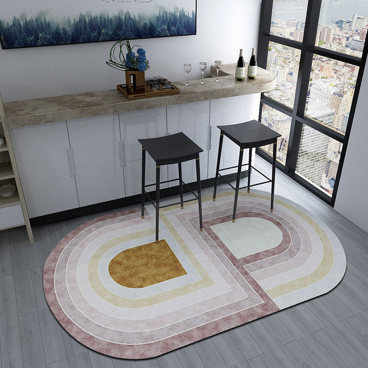 BowLift | Irregular Bedroom Rug in Green and Pink Modern Color Block Arch Pattern Area Rug Polyester Washable Carpet