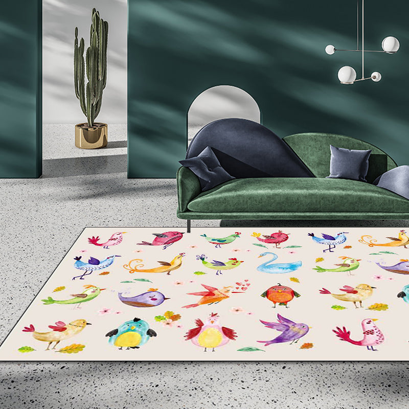 BowLift | Ivory Kids Room Rug Kids Animal Panda Bird Pattern Rug Polyester Non-Slip Machine Washable Rug