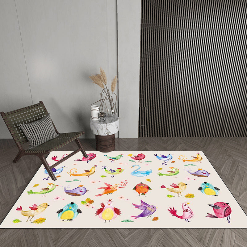 BowLift | Ivory Kids Room Rug Kids Animal Panda Bird Pattern Rug Polyester Non-Slip Machine Washable Rug