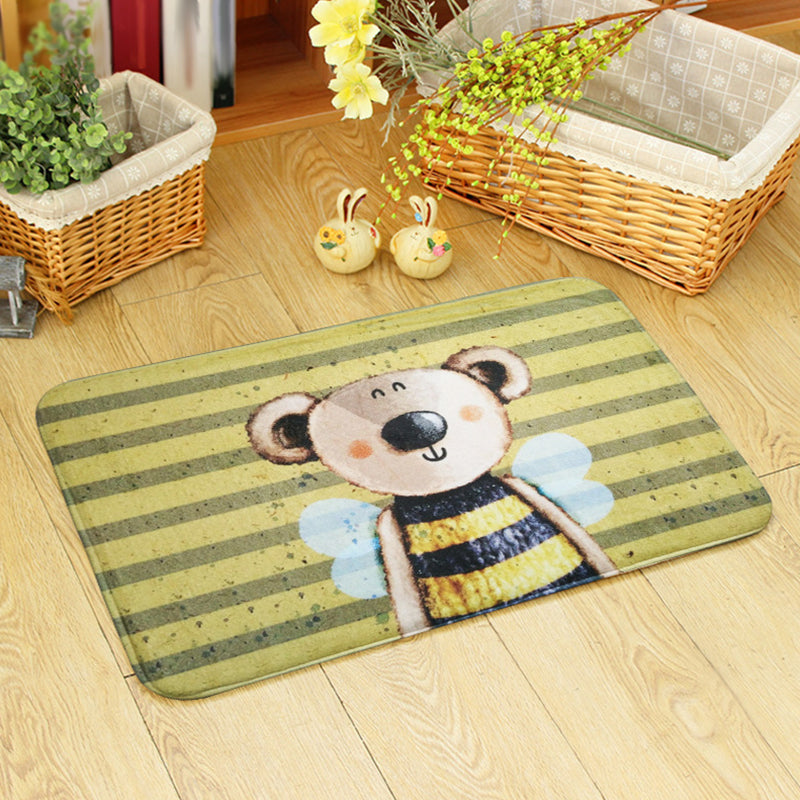 BowLift | Blue and green children's room rug children's animals bear rabbit bee pattern rug polyester machine washable rug