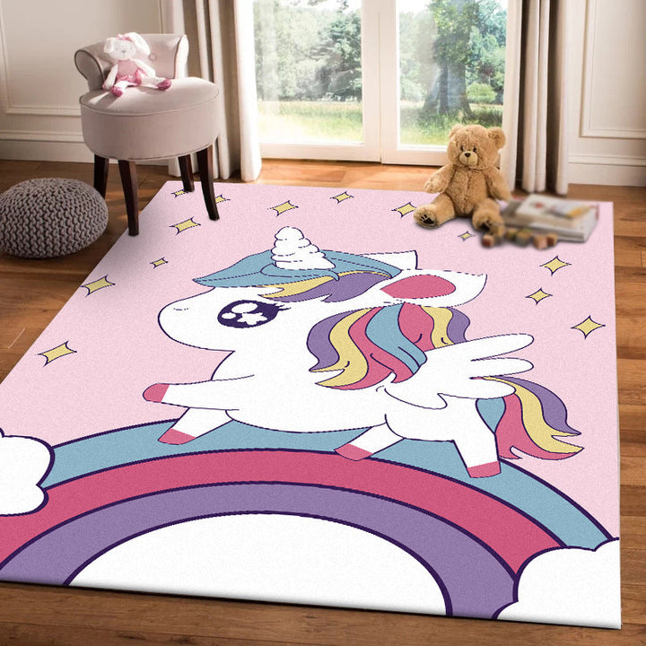 BowLift | Pink Children's Room Carpet Children Animal Unicorn Rainbow Pattern Rug Polyester Non-Slip Backing Carpet