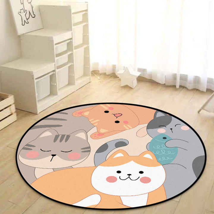 BowLift | Children's bedroom rug in yellow and brown with animal cat fish print rug polyester non-slip back washable rug