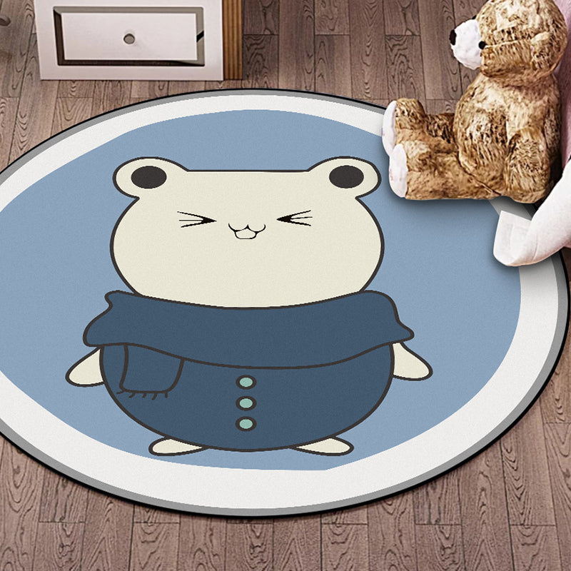 BowLift | Blue Kids Rug | Kids Animal Hamster Pattern Area Rug Polyester Stain Resistant Carpet