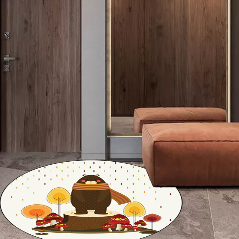 BowLift | Stylish Children's Carpet in Ivory and Blue Animal Cow Bunny Bear Pattern Carpet Polyester Washable Rug for the Children's Room