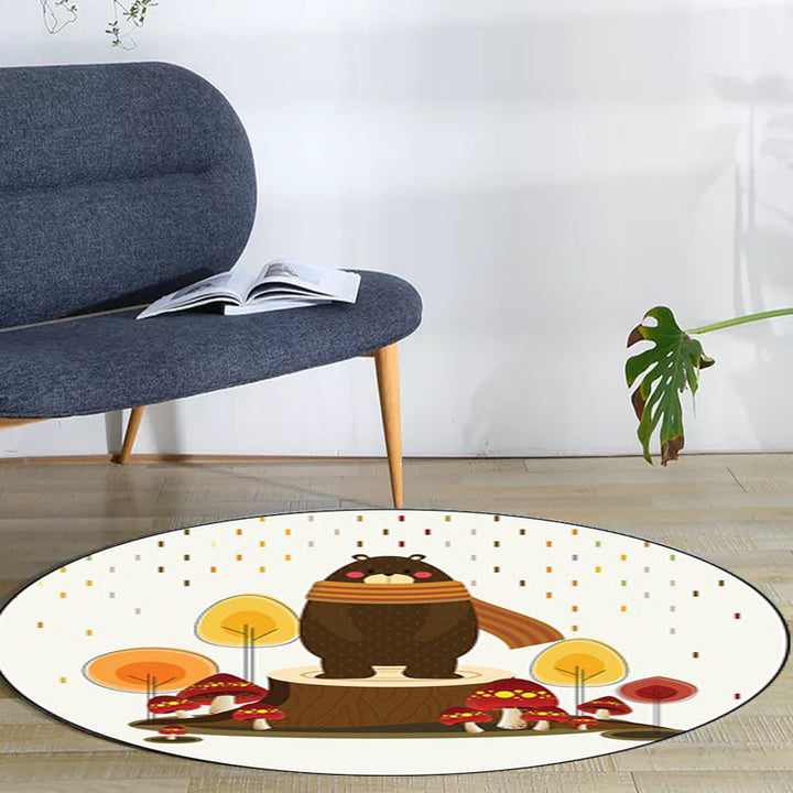 BowLift | Stylish Children's Carpet in Ivory and Blue Animal Cow Bunny Bear Pattern Carpet Polyester Washable Rug for the Children's Room