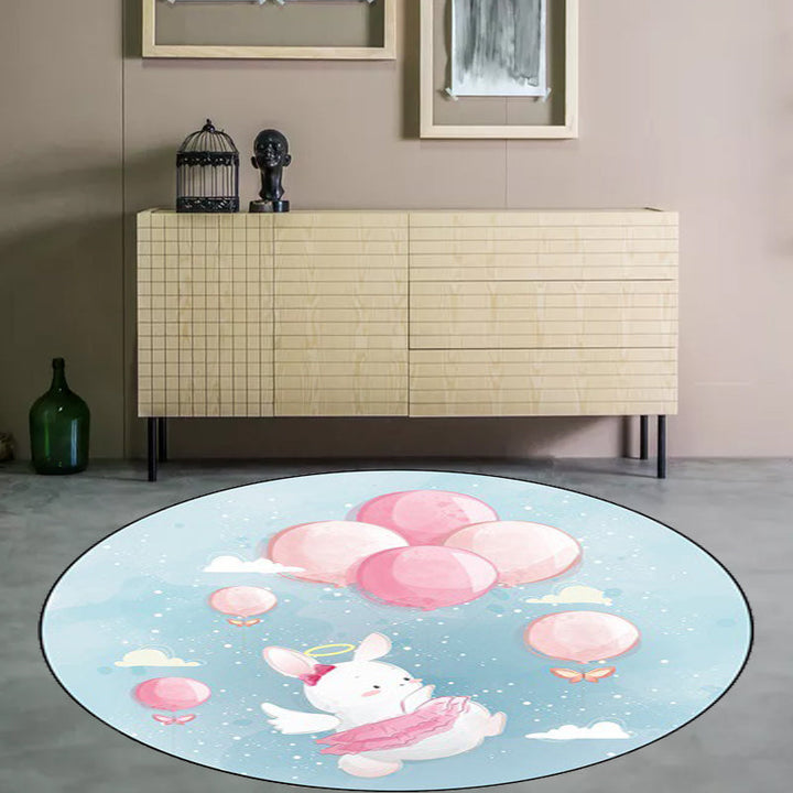 BowLift | Stylish Children's Carpet in Ivory and Blue Animal Cow Bunny Bear Pattern Carpet Polyester Washable Rug for the Children's Room