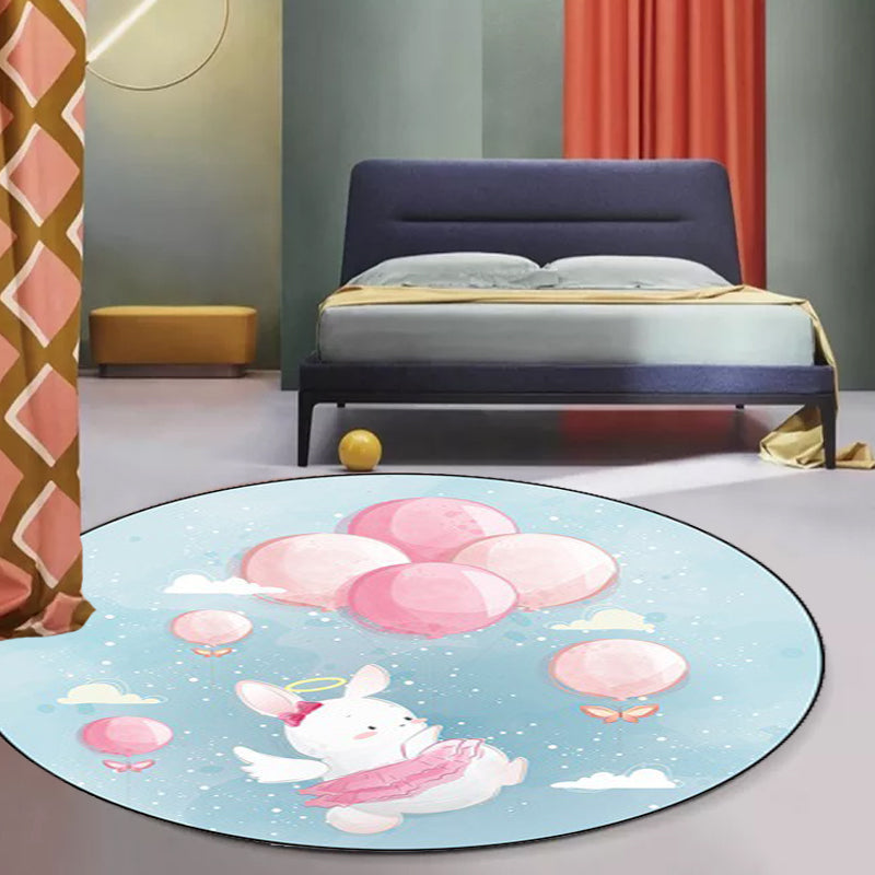 BowLift | Stylish Children's Carpet in Ivory and Blue Animal Cow Bunny Bear Pattern Carpet Polyester Washable Rug for the Children's Room